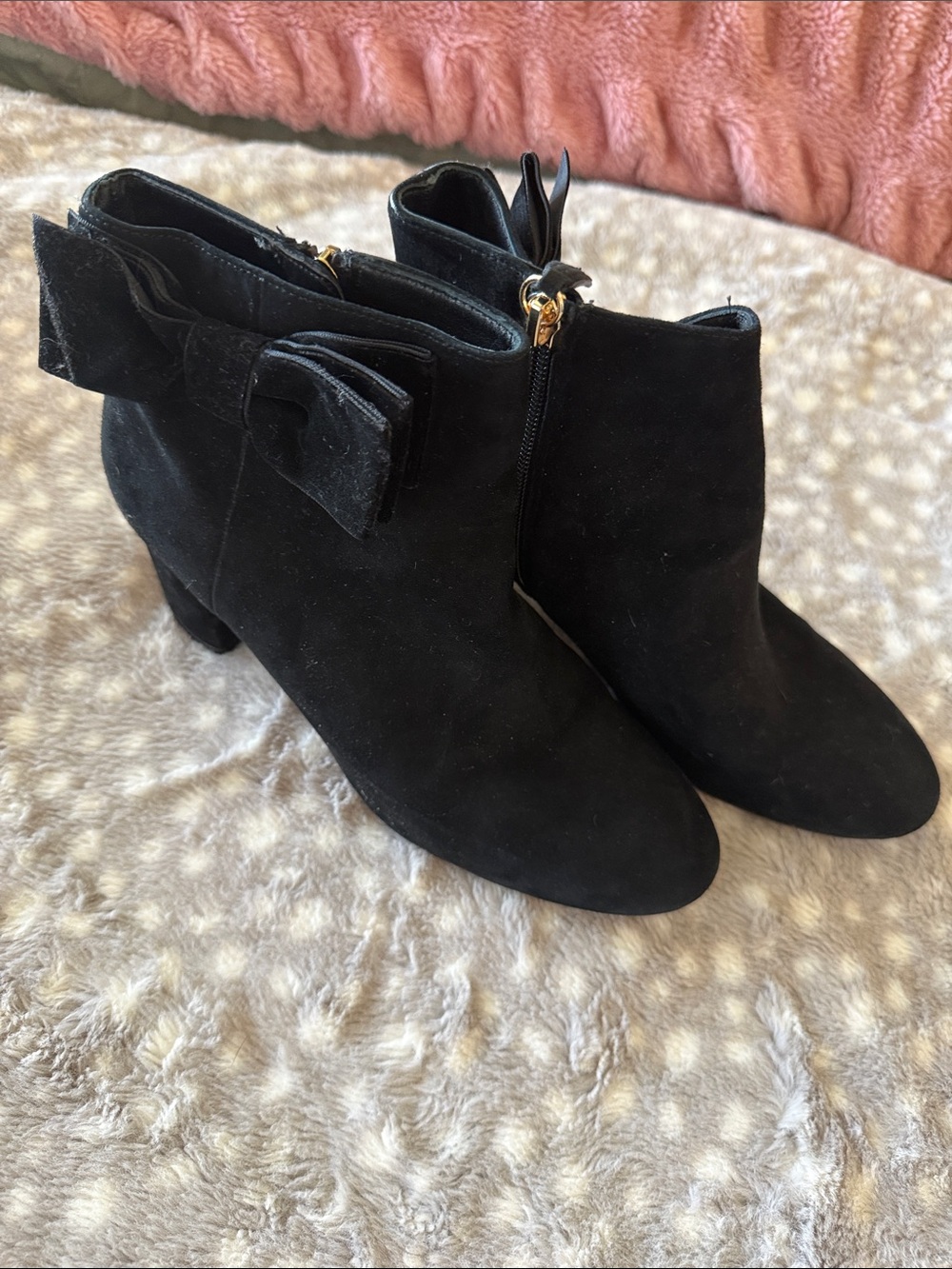 kate spade Black Suede Bow Ankle Booties
